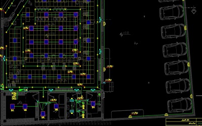نقشه کامل تاسیسات برق ساختمان بانک 600 متری با پارکینگ در اتوکد