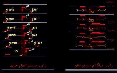 نقشه کامل تاسیسات برق ساختمان تجاری مسکونی ده طبقه با دو طبقه زیر زمین در اتوکد