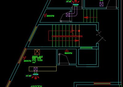 نقشه کامل تاسیسات مکانیکی ساختمان مسکونی شش طبقه در اتوکد