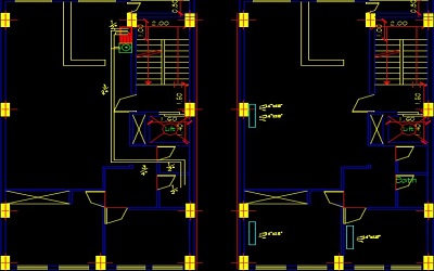 نقشه کامل تاسیسات مکانیکی ساختمان مسکونی سه طبقه با زیر زمین در اتوکد