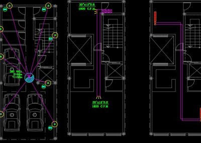 نقشه کامل تاسیسات مکانیکی آپارتمان چهار طبقه 400 متری در اتوکد