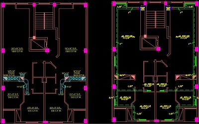 نقشه کامل تاسیسات مکانیکی مجتمع مسکونی شش طبقه در اتوکد