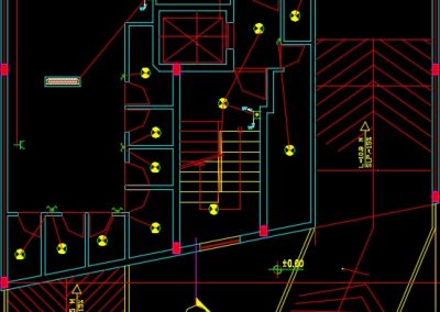 نقشه کامل تاسیسات برق ساختمان مسکونی سه طبقه 1560 متری در اتوکد