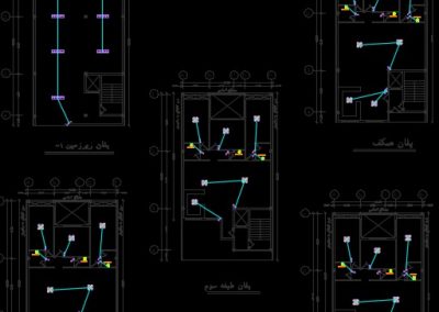 نقشه کامل تاسیسات برق ساختمان مسکونی شش طبقه در اتوکد