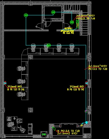 نقشه کامل تاسیسات برق ساختمان اداری با زیربنای 532 متر در اتوکد