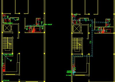 نقشه کامل تاسیسات مکانیکی واحد مسکونی چهار طبقه 1000متری در اتوکد